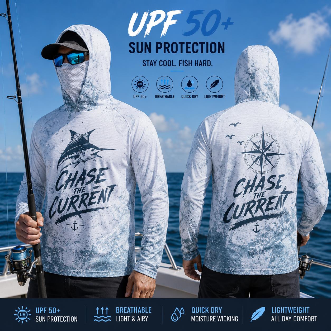 Fishing Hoodie Shirt Men Long  - Fishing Mask Sun Protection のレビューと価格