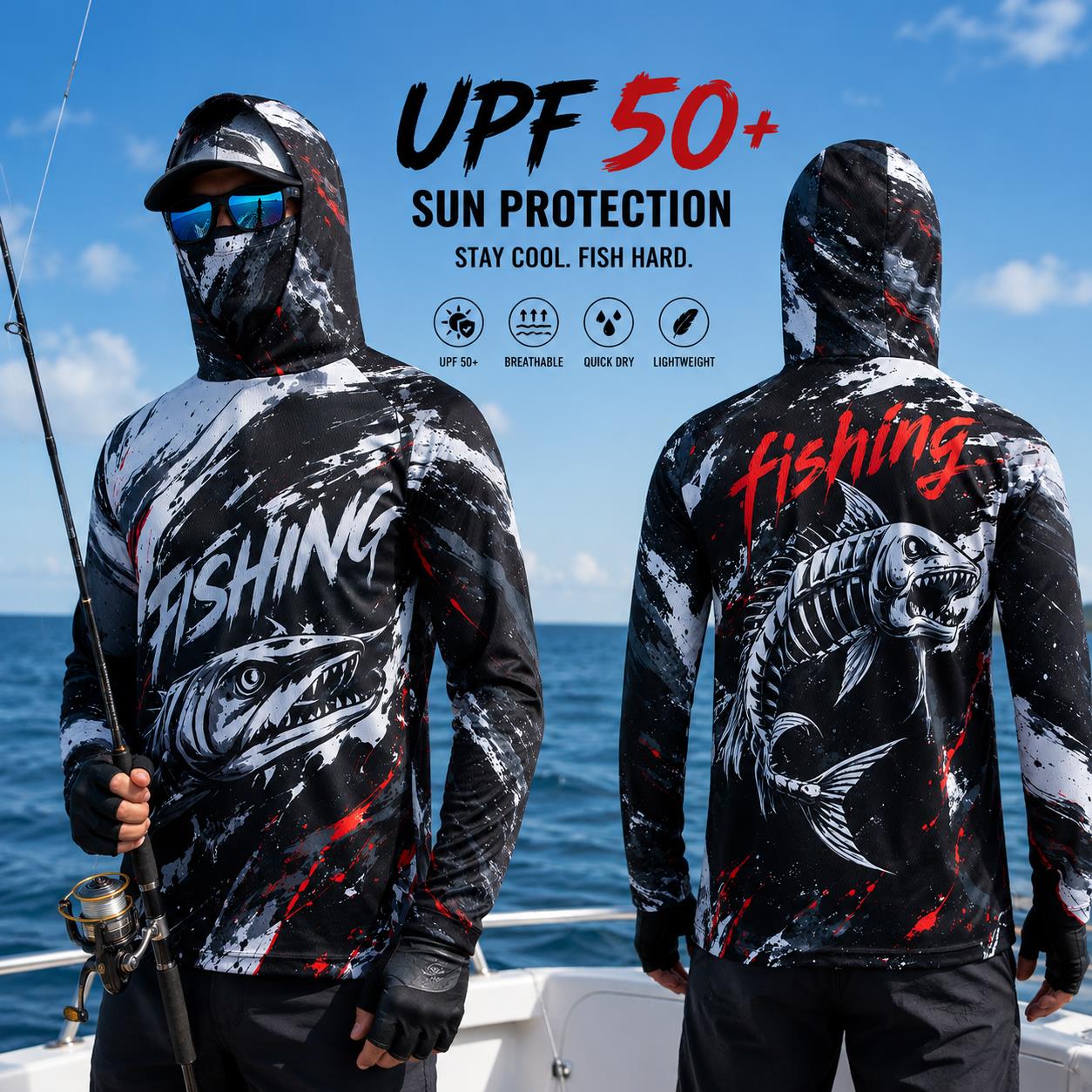 Men's Hooded Fishing Shirt UPF - Fishing Hoodie のレビューと価格