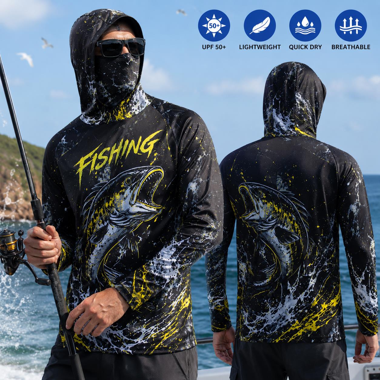 Men's Hooded Fishing Shirt UPF - Fishing Hoodie のレビューと価格