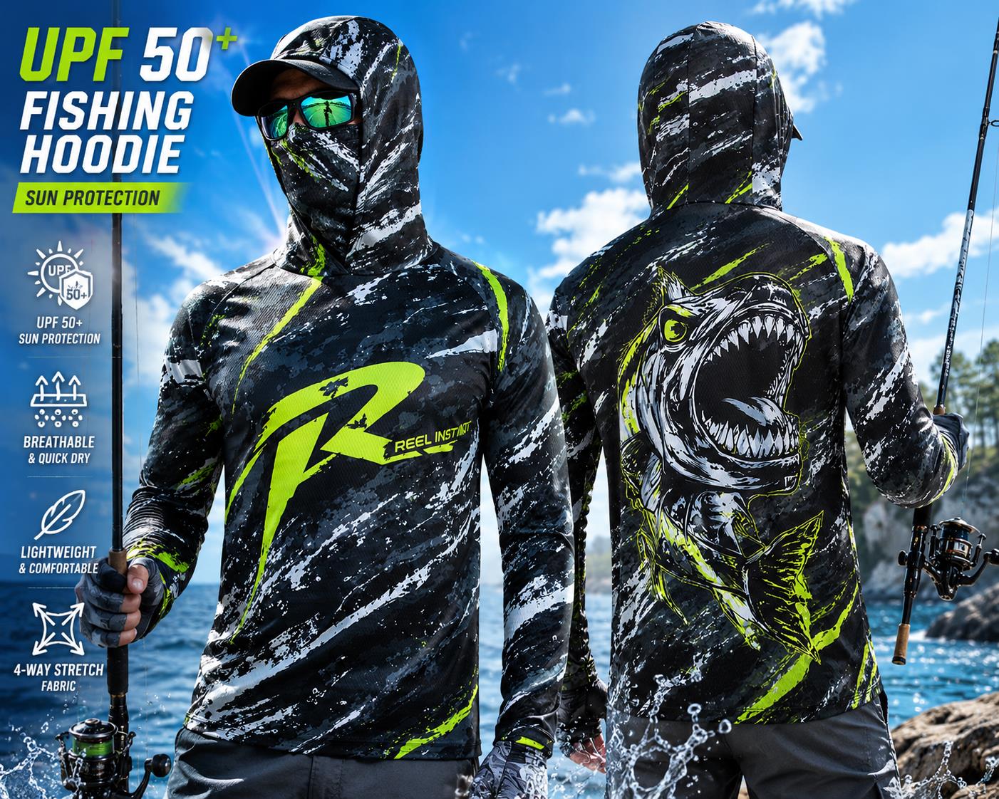 Men's Hooded Fishing Shirt UPF - Fishing Hoodie のレビューと価格